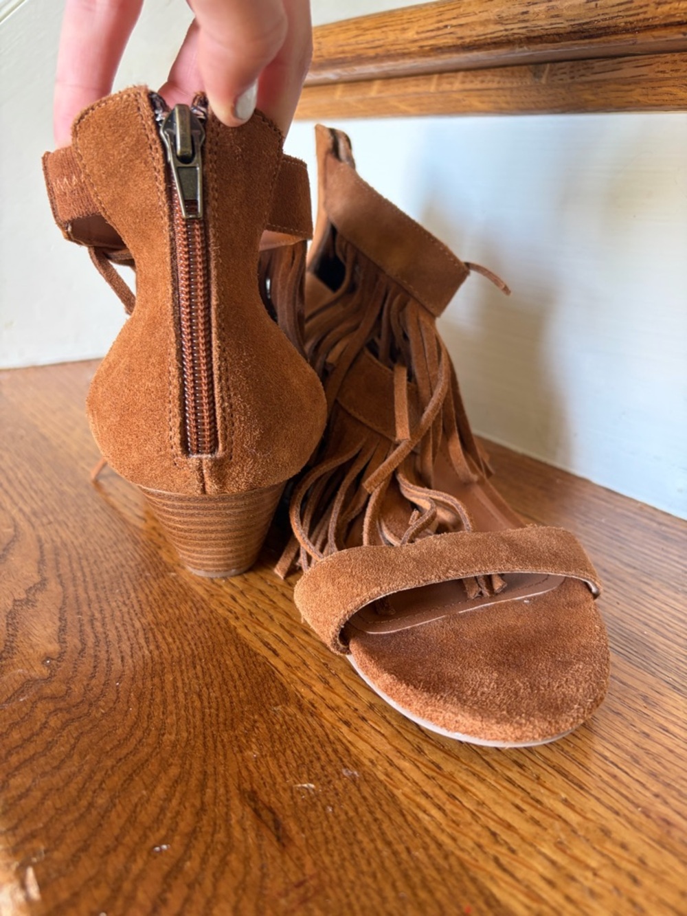 Steve Madden Brown Suede Fringe Wedge Sandals - Picture 5 of 5